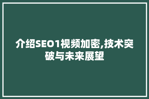 介绍SEO1视频加密,技术突破与未来展望