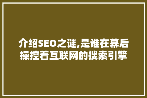 介绍SEO之谜,是谁在幕后操控着互联网的搜索引擎  第1张