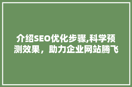 介绍SEO优化步骤,科学预测效果，助力企业网站腾飞