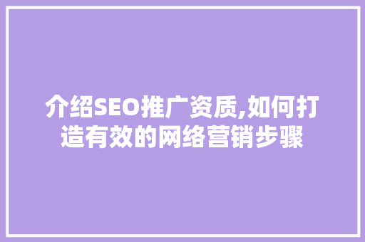 介绍SEO推广资质,如何打造有效的网络营销步骤