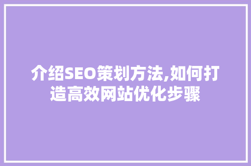 介绍SEO策划方法,如何打造高效网站优化步骤