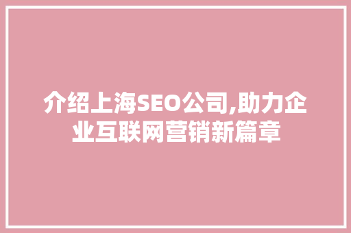 介绍上海SEO公司,助力企业互联网营销新篇章