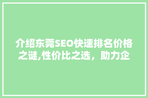 介绍东莞SEO快速排名价格之谜,性价比之选，助力企业互联网营销