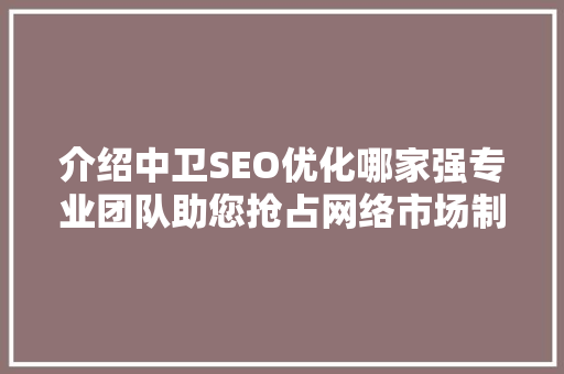 介绍中卫SEO优化哪家强专业团队助您抢占网络市场制高点