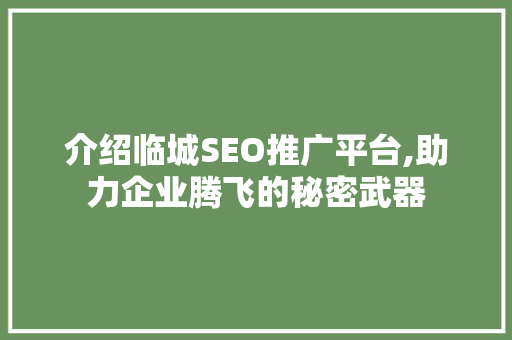 介绍临城SEO推广平台,助力企业腾飞的秘密武器