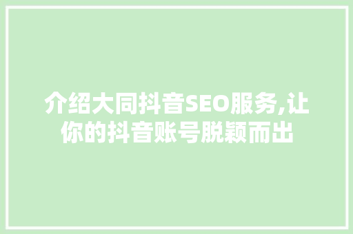 介绍大同抖音SEO服务,让你的抖音账号脱颖而出