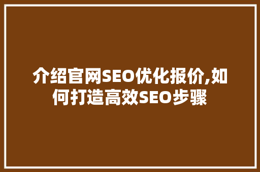 介绍官网SEO优化报价,如何打造高效SEO步骤