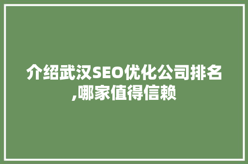 介绍武汉SEO优化公司排名,哪家值得信赖