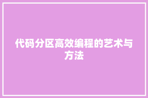 代码分区高效编程的艺术与方法