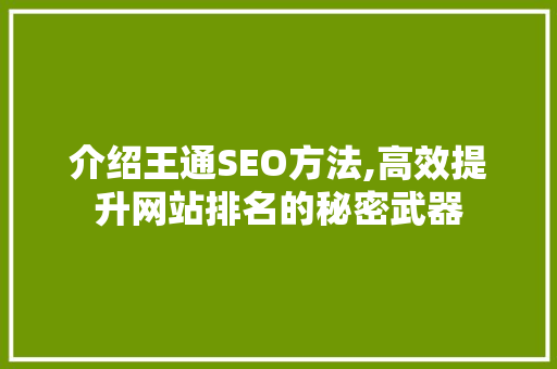 介绍王通SEO方法,高效提升网站排名的秘密武器