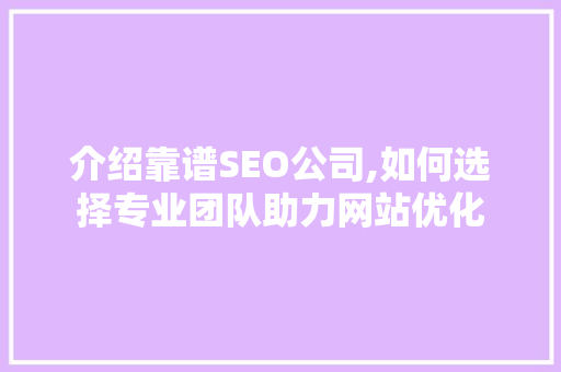 介绍靠谱SEO公司,如何选择专业团队助力网站优化