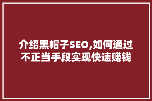 介绍黑帽子SEO,如何通过不正当手段实现快速赚钱