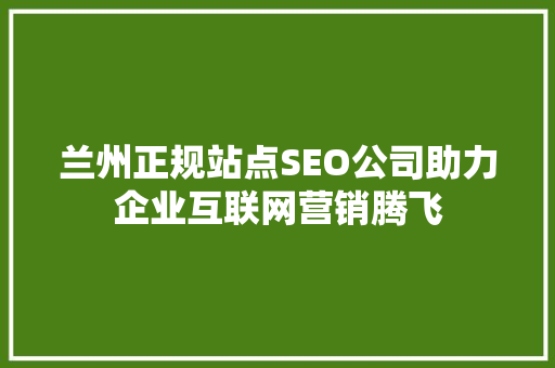 兰州正规站点SEO公司助力企业互联网营销腾飞