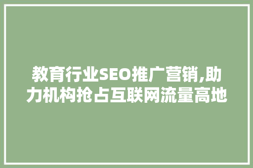教育行业SEO推广营销,助力机构抢占互联网流量高地