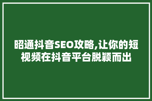 昭通抖音SEO攻略,让你的短视频在抖音平台脱颖而出