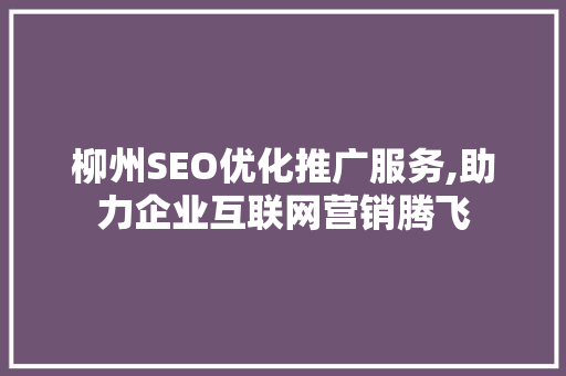 柳州SEO优化推广服务,助力企业互联网营销腾飞