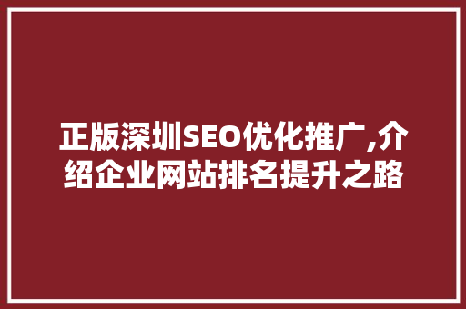 正版深圳SEO优化推广,介绍企业网站排名提升之路  第1张