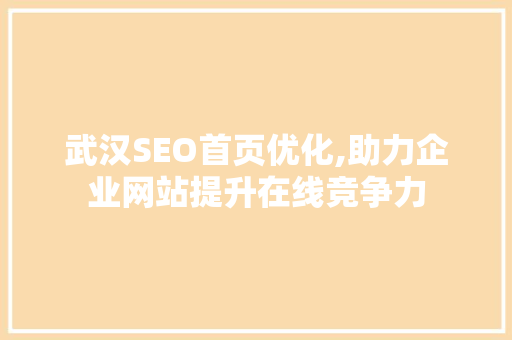 武汉SEO首页优化,助力企业网站提升在线竞争力