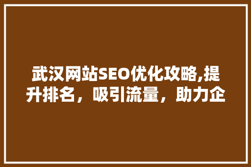 武汉网站SEO优化攻略,提升排名，吸引流量，助力企业腾飞