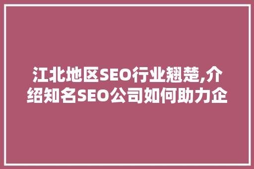 江北地区SEO行业翘楚,介绍知名SEO公司如何助力企业腾飞