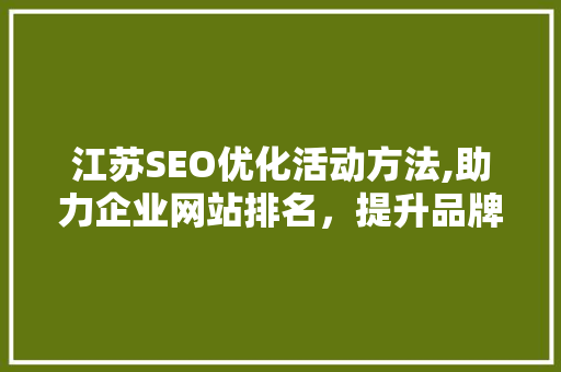 江苏SEO优化活动方法,助力企业网站排名，提升品牌影响力  第1张