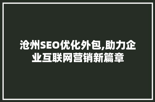 沧州SEO优化外包,助力企业互联网营销新篇章