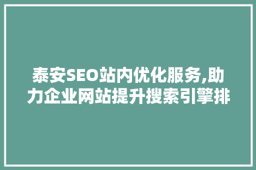 泰安SEO站内优化服务,助力企业网站提升搜索引擎排名