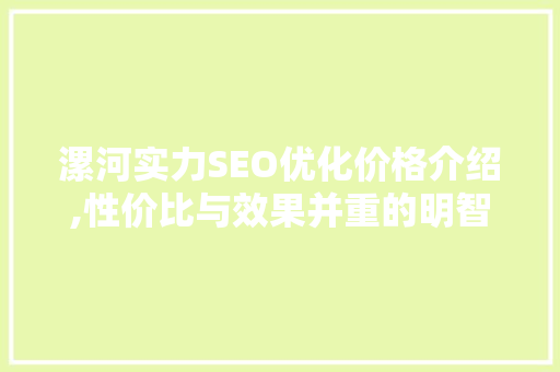 漯河实力SEO优化价格介绍,性价比与效果并重的明智选择