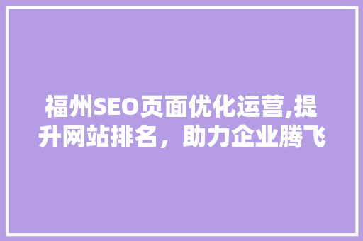 福州SEO页面优化运营,提升网站排名，助力企业腾飞