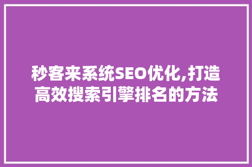 秒客来系统SEO优化,打造高效搜索引擎排名的方法