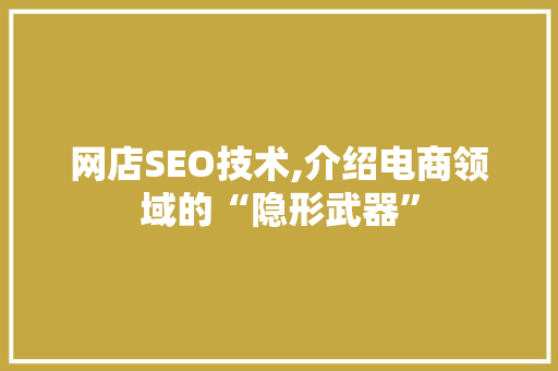 网店SEO技术,介绍电商领域的“隐形武器”