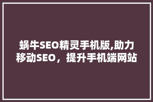 蜗牛SEO精灵手机版,助力移动SEO，提升手机端网站优化效果