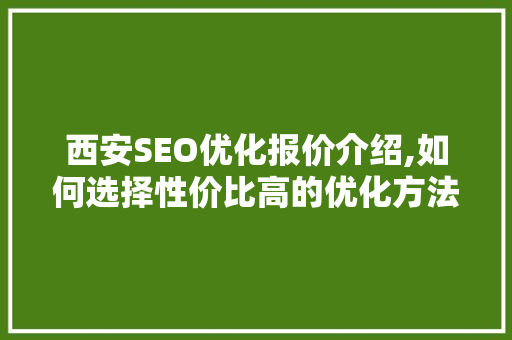 西安SEO优化报价介绍,如何选择性价比高的优化方法