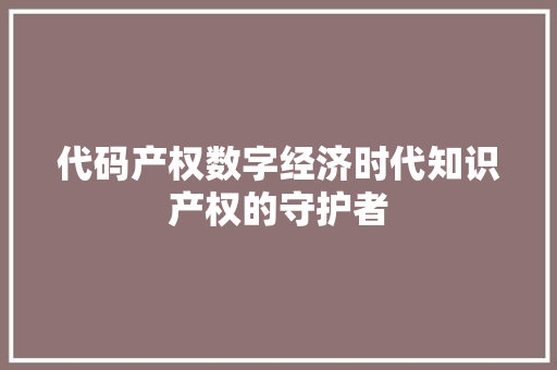 代码产权数字经济时代知识产权的守护者