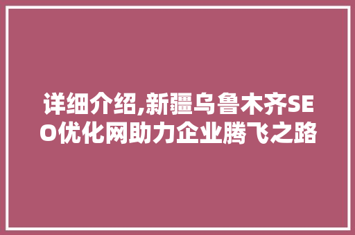 详细介绍,新疆乌鲁木齐SEO优化网助力企业腾飞之路