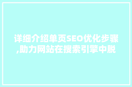 详细介绍单页SEO优化步骤,助力网站在搜索引擎中脱颖而出