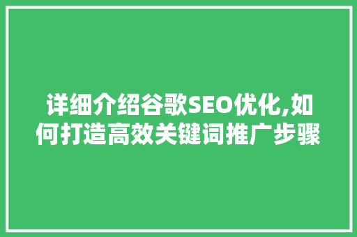 详细介绍谷歌SEO优化,如何打造高效关键词推广步骤  第1张