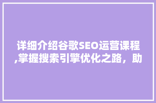 详细介绍谷歌SEO运营课程,掌握搜索引擎优化之路，助力网站排名提升