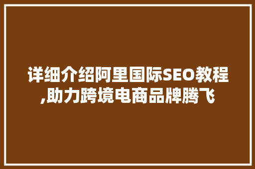 详细介绍阿里国际SEO教程,助力跨境电商品牌腾飞