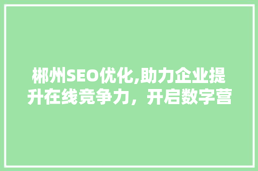 郴州SEO优化,助力企业提升在线竞争力，开启数字营销新篇章