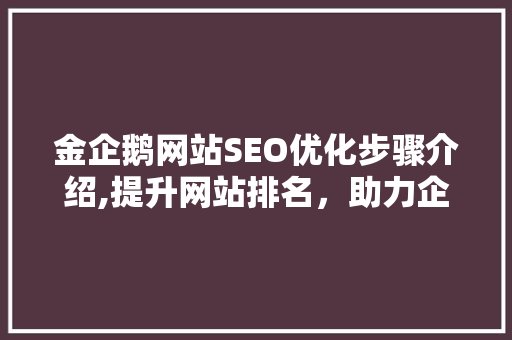 金企鹅网站SEO优化步骤介绍,提升网站排名，助力企业品牌建设