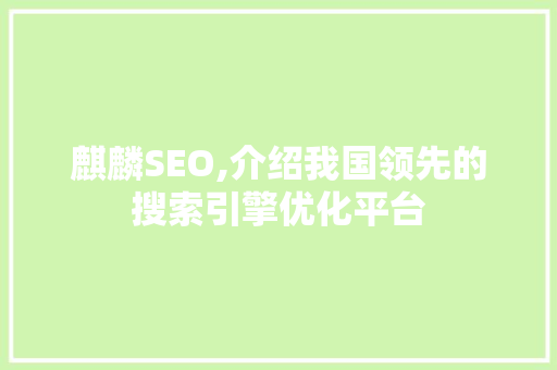 麒麟SEO,介绍我国领先的搜索引擎优化平台
