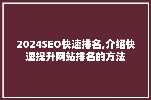 2024SEO快速排名,介绍快速提升网站排名的方法