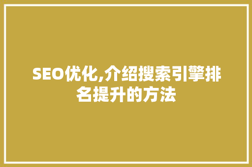 SEO优化,介绍搜索引擎排名提升的方法