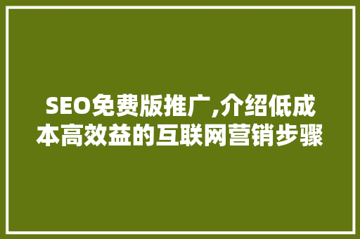SEO免费版推广,介绍低成本高效益的互联网营销步骤
