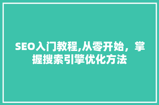 SEO入门教程,从零开始，掌握搜索引擎优化方法