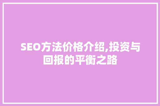 SEO方法价格介绍,投资与回报的平衡之路