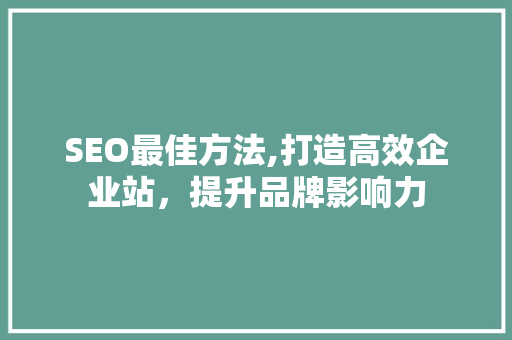 SEO最佳方法,打造高效企业站，提升品牌影响力