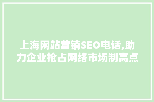 上海网站营销SEO电话,助力企业抢占网络市场制高点