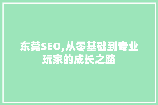 东莞SEO,从零基础到专业玩家的成长之路  第1张